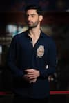 Buy_PRAVALIKA KOLA_Navy Crepe Embroidery, Beads Bear Hug Shirt _at_Aza_Fashions