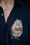 PRAVALIKA KOLA_Navy Crepe Embroidery, Beads Bear Hug Shirt _Online_at_Aza_Fashions