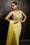 Buy_Dajwaree_Yellow Georgette, Satin, Net Embroidery, Aurelia Pre-draped Saree With Blouse 