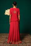 Shop_Niloufer By Aasif Ally_Red Chinon Sequins, Cut Work V-neck Embroidered Kurta Sharara Set _at_Aza_Fashions