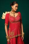 Buy_Niloufer By Aasif Ally_Red Chinon Sequins, Cut Work V-neck Embroidered Kurta Sharara Set 