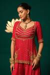 Shop_Niloufer By Aasif Ally_Red Chinon Sequins, Cut Work V-neck Embroidered Kurta Sharara Set 