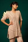 Buy_Niloufer By Aasif Ally_Peach Chinon Sequins, Stones V-neck Embroidered Kurta And Pant Set 