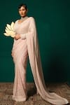 Buy_Niloufer By Aasif Ally_Pink Tissue Pearls, Sequins V-neck Moti And Embrooidered Saree With Blouse _at_Aza_Fashions