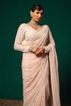 Niloufer By Aasif Ally_Pink Tissue Pearls, Sequins V-neck Moti And Embrooidered Saree With Blouse _Online_at_Aza_Fashions