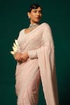 Buy_Niloufer By Aasif Ally_Pink Tissue Pearls, Sequins V-neck Moti And Embrooidered Saree With Blouse _Online_at_Aza_Fashions
