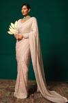 Buy_Niloufer By Aasif Ally_Pink Tissue Pearls, Sequins V-neck Moti And Embrooidered Saree With Blouse 
