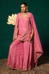 Buy_Niloufer By Aasif Ally_Pink Tissue Zari, Mirrors V-neck, Yes Cutdana Embroidered Kurta Sharara Set _at_Aza_Fashions