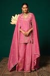 Buy_Niloufer By Aasif Ally_Pink Tissue Zari, Mirrors V-neck, Yes Cutdana Embroidered Kurta Sharara Set _Online_at_Aza_Fashions