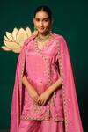 Shop_Niloufer By Aasif Ally_Pink Tissue Zari, Mirrors V-neck, Yes Cutdana Embroidered Kurta Sharara Set _Online_at_Aza_Fashions