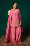Niloufer By Aasif Ally_Pink Tissue Zari, Mirrors V-neck, Yes Cutdana Embroidered Kurta Sharara Set _at_Aza_Fashions