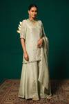 Niloufer By Aasif Ally_Green Tissue Mirrors, Zari, Beads V-neck Cutdana Zardozi Embroidered Kurta Set _at_Aza_Fashions