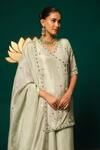 Buy_Niloufer By Aasif Ally_Green Tissue Mirrors, Zari, Beads V-neck Cutdana Zardozi Embroidered Kurta Set 
