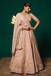 Shop_Niloufer By Aasif Ally_Pink Tissue Sequins, Mirrors, Cut Work Sweetheart Neck Embroidered Lehenga Set _Online_at_Aza_Fashions
