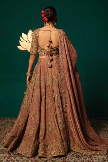 Shop_Niloufer By Aasif Ally_Gold Tissue Embroidery, Zardozi Embellished Shimmer Lehenga Set With Blouse _at_Aza_Fashions