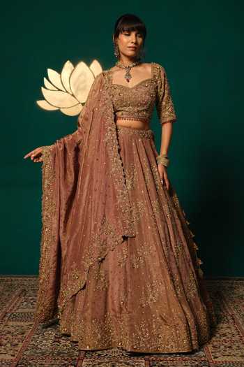 Buy_Niloufer By Aasif Ally_Gold Tissue Embroidery, Zardozi Embellished Shimmer Lehenga Set With Blouse _at_Aza_Fashions