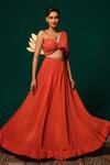 Niloufer By Aasif Ally_Orange Chinon Sequins, Stones Off-shoulder Cutdana And Work Lehenga & Top Set _Online_at_Aza_Fashions