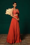 Buy_Niloufer By Aasif Ally_Orange Chinon Sequins, Stones Off-shoulder Cutdana And Work Lehenga & Top Set _Online_at_Aza_Fashions