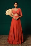 Buy_Niloufer By Aasif Ally_Orange Chinon Sequins, Stones Off-shoulder Cutdana And Work Lehenga & Top Set _at_Aza_Fashions
