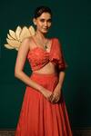 Niloufer By Aasif Ally_Orange Chinon Sequins, Stones Off-shoulder Cutdana And Work Lehenga & Top Set _at_Aza_Fashions