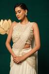 Buy_Niloufer By Aasif Ally_Ivory Tissue, Chinon Pearls, Cut Moti Embroidered Blouse With Lehenga Saree _Online