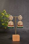 Shop_Kaari_Green Pearls, Stones Kriti Polki Jhumkis _at_Aza_Fashions