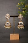 Shop_Kaari_Multi Color Pearls, Stones Urmi Enamalled Jhumkis _at_Aza_Fashions