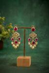 Shop_Kaari_Red Pearls, Stones, Crystals Tanvi Studded Earrings _at_Aza_Fashions