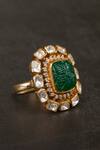 Kaari_Green Stones, Faux Diamonds Vanya Polki Ring _Online_at_Aza_Fashions