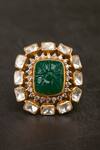 Shop_Kaari_Green Stones, Faux Diamonds Vanya Polki Ring _at_Aza_Fashions