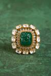 Buy_Kaari_Green Stones, Faux Diamonds Vanya Polki Ring _Online_at_Aza_Fashions