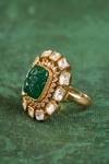 Shop_Kaari_Green Stones, Faux Diamonds Vanya Polki Ring _Online_at_Aza_Fashions