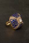 Kaari_Blue Stones, Faux Diamonds Avni Polki Ring _Online_at_Aza_Fashions