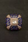 Shop_Kaari_Blue Stones, Faux Diamonds Avni Polki Ring _at_Aza_Fashions