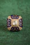 Shop_Kaari_Blue Stones, Faux Diamonds Avni Polki Ring _Online_at_Aza_Fashions