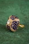 Kaari_Blue Stones, Faux Diamonds Avni Polki Ring _at_Aza_Fashions