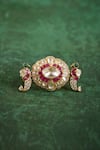Shop_Kaari_Green Stones, Gemstones, Faux Diamonds Ambika Polki Ring _at_Aza_Fashions