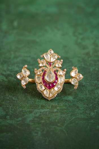 Shop_Kaari_White Stones, Crystals, Radhika Polki Ring _at_Aza_Fashions