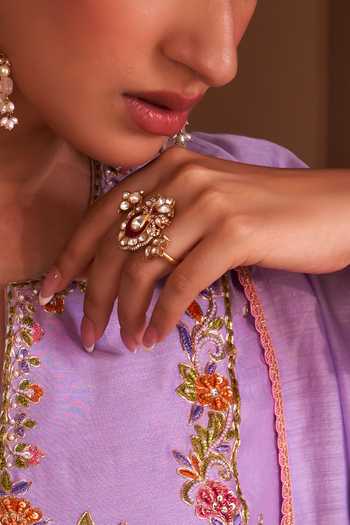 Shop_Kaari_White Stones, Crystals, Radhika Polki Ring _Online_at_Aza_Fashions