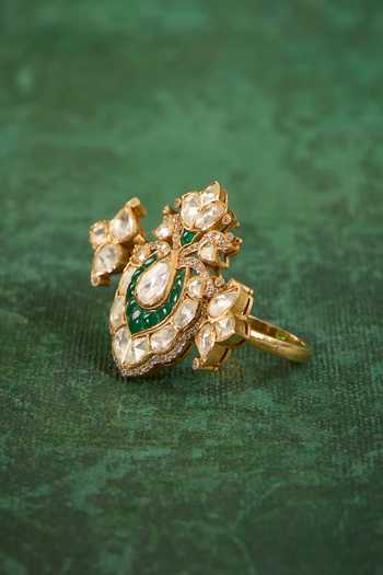 Kaari_Green Stones, Crystals Namita Polki Ring _Online_at_Aza_Fashions