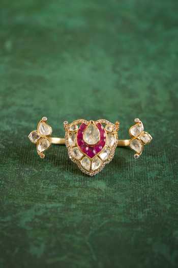 Shop_Kaari_White Stones, Faux Diamonds, Prabha Polki Ring _at_Aza_Fashions