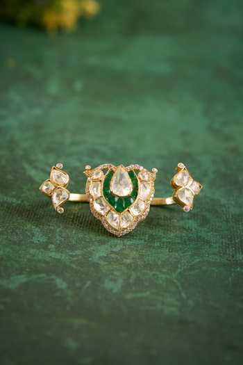 Shop_Kaari_Green Stones, Alia Polki Ring _at_Aza_Fashions
