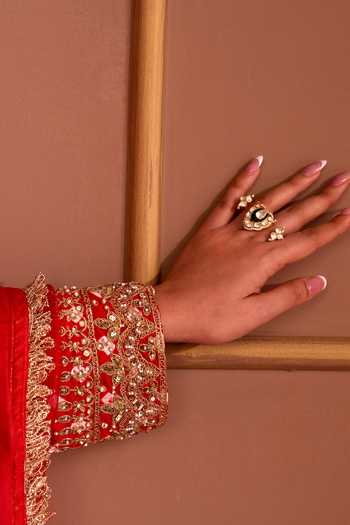 Buy_Kaari_Green Stones, Alia Polki Ring _at_Aza_Fashions