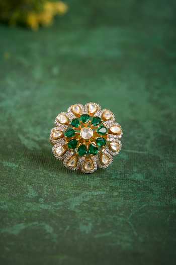 Shop_Kaari_Green Stones Anvi Polki Ring _at_Aza_Fashions