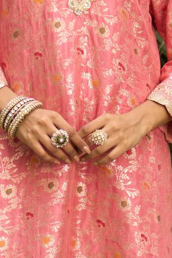 Kaari_Green Stones Anvi Polki Ring _at_Aza_Fashions