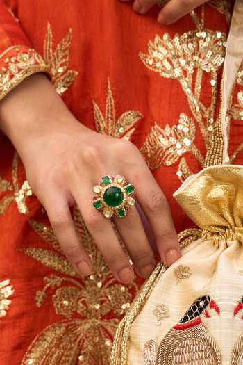 Buy_Kaari_Green Stones, Sanya Polki Ring _at_Aza_Fashions