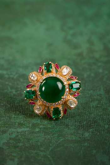 Shop_Kaari_Green Stones, Sanya Polki Ring _at_Aza_Fashions