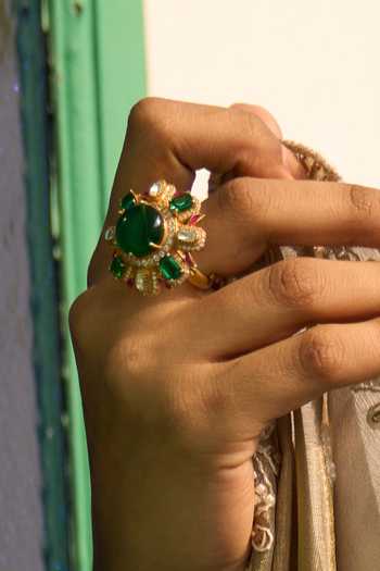 Shop_Kaari_Green Stones, Sanya Polki Ring _Online_at_Aza_Fashions