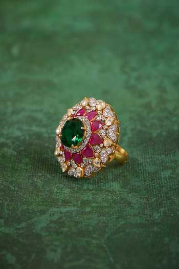Buy_Kaari_White Stones, Crystals, Roshni Polki Ring _Online_at_Aza_Fashions