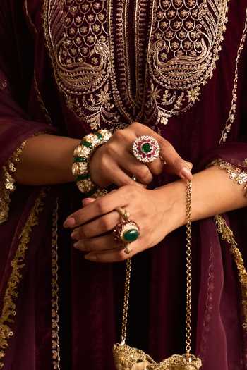 Shop_Kaari_White Stones, Crystals, Roshni Polki Ring _Online_at_Aza_Fashions